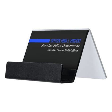 thin blue line desk business card holder